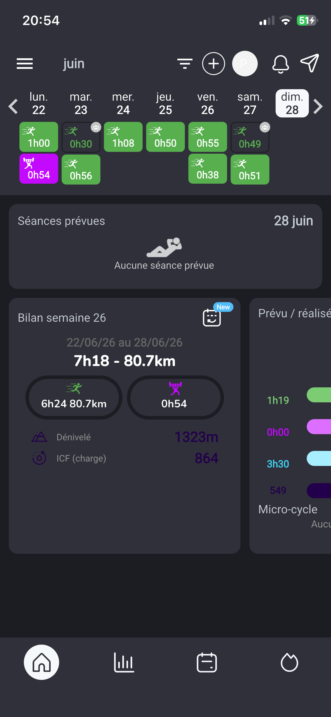 suivi d'entraînement et charge hebdomadaire dans l'application iDO